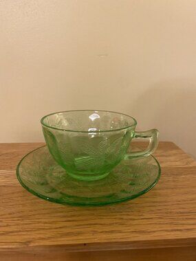 Green Depression Cup and Saucer